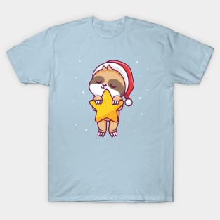 Cute Sloth Sleeping With Star In Space Cartoon T-Shirt